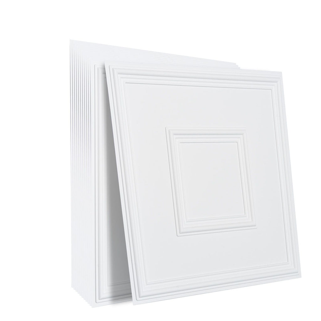 Ceiling Tiles, 12-Pack 24 x 24 in, Drop Ceiling Tiles Premium PVC Sheet, Easy Installation/ Cutting Plastic Glue-up Ceiling Tile, Ceiling Covering for Home/Office Decoration, White Geometric