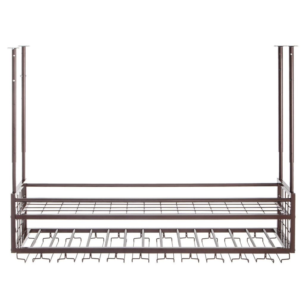 Ceiling Wine Glass Rack, 46.9 x 11.8 inch Hanging Wine Glass Rack, 18.9-35.8 inch Height Adjustable Hanging Wine Rack Cabinet, Coppery Wall-Mounted Wine Glass Rack Perfect for Bar Cafe Kitchen