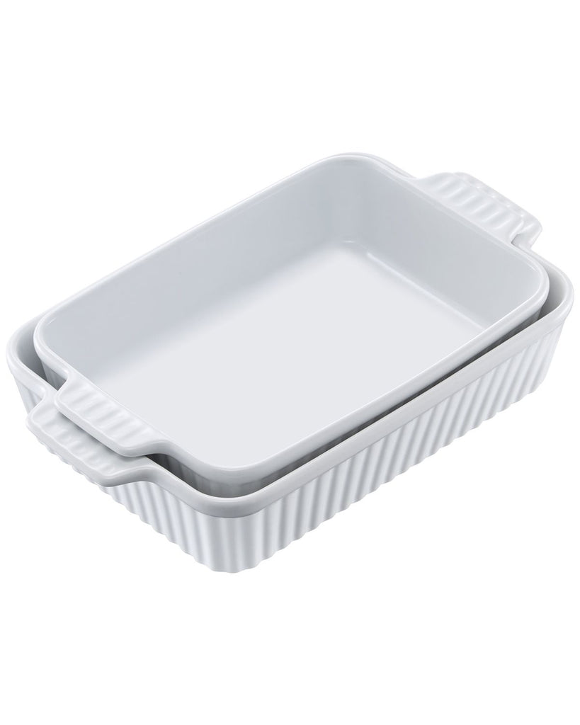 Ceramic Baking Dish, 7" x 11", Bakeware Set of 2, Rectangular Casserole Dish Set, Baking Pans with Handles, Oven Secure, Lasagna Pans Deep for Cooking, Thanksgiving & Christmas Present, White