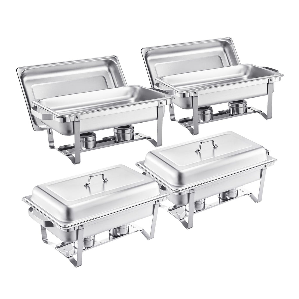 Chafing Dish Buffet Set, 8 Qt 4 Pack, Stainless Steel Chafer with 4 Full Size Pans, Rectangle Catering Warmer Server with Lid Water Pan Stand Fuel Holder, for Weddings Parties Banquets, Silver