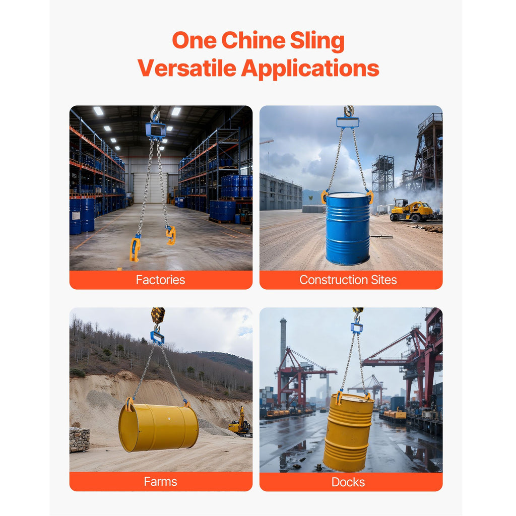 Chain Drum Lifter, G80 Drum Lifting Chain Sling with Security Hook, 2200LBS Capacity, Drums Handling Equipment Fits for Crane Forklift, Carbon Steel Barrel Lifter for Plastic & Metal Drums