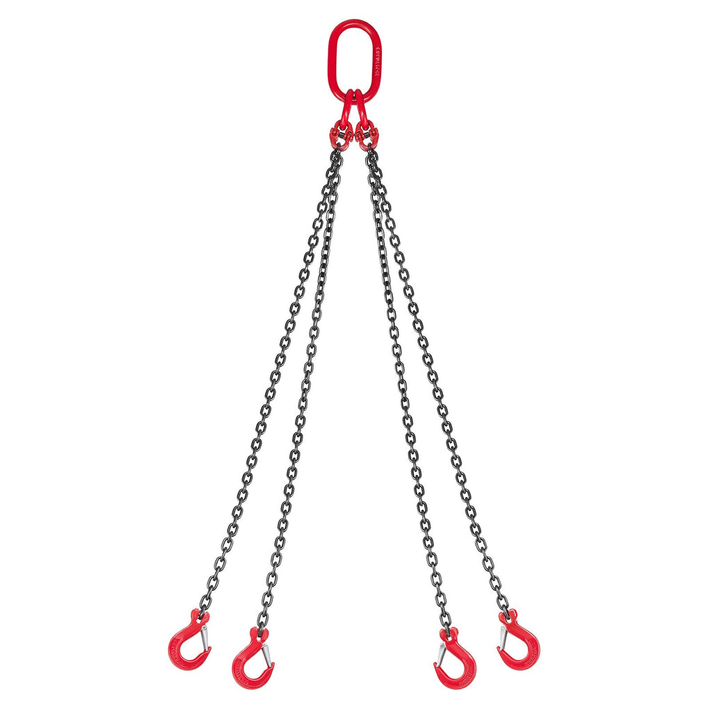 Chain Sling, 1/4 in x 5 ft Lifting Chains with 4 Leg Grab Hooks, Heavy Duty G80 Alloy Steel Lifting Sling, 6600LBS Capacity, Adjustable Engine Chain Hoist Lifts for Cargo Security Towing