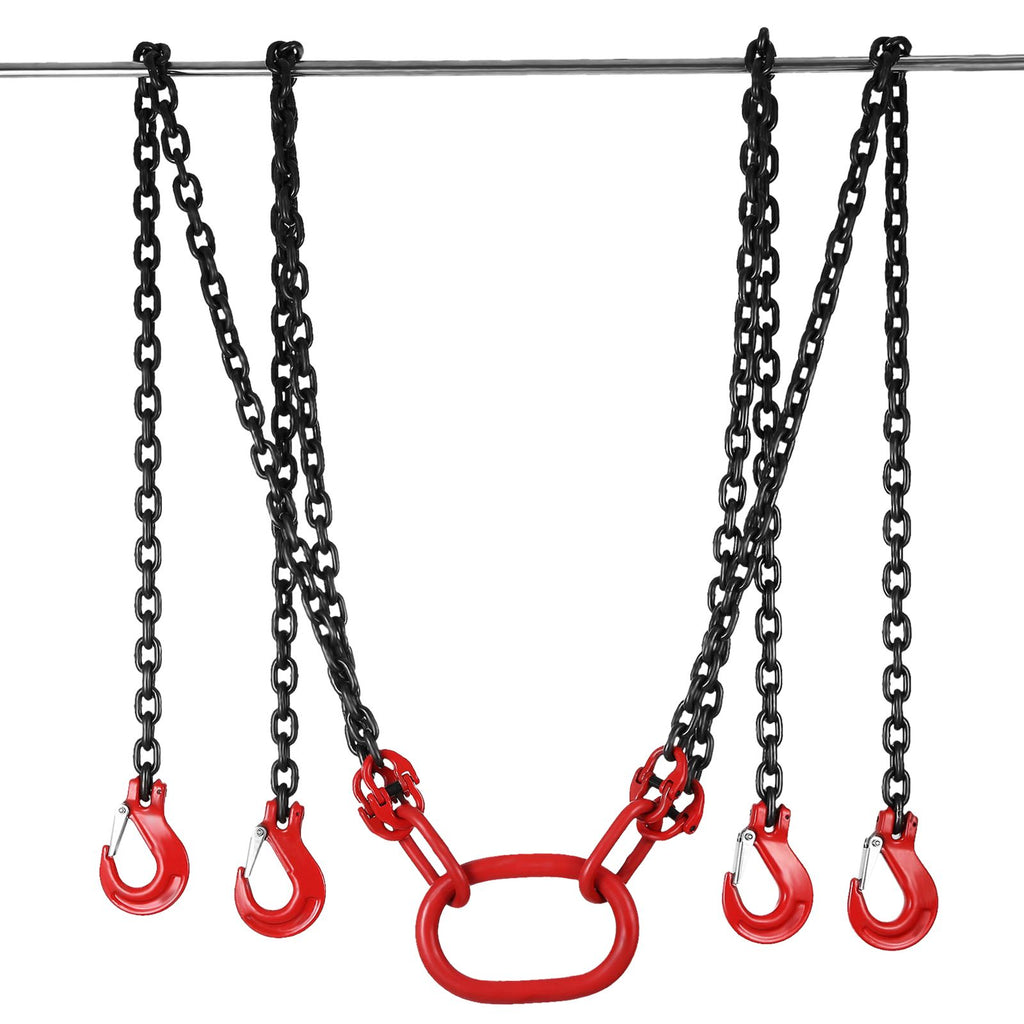 Chain Sling, 5/16 inch x 10 ft Lifting Chains with Hooks, G80 Engine Chain Hoist Lifts, 11000 lbs/5 Ton Capacity Lifting Sling Chains for Engine Hoist, Engine Lift Chain with 4 Leg Grab Hooks