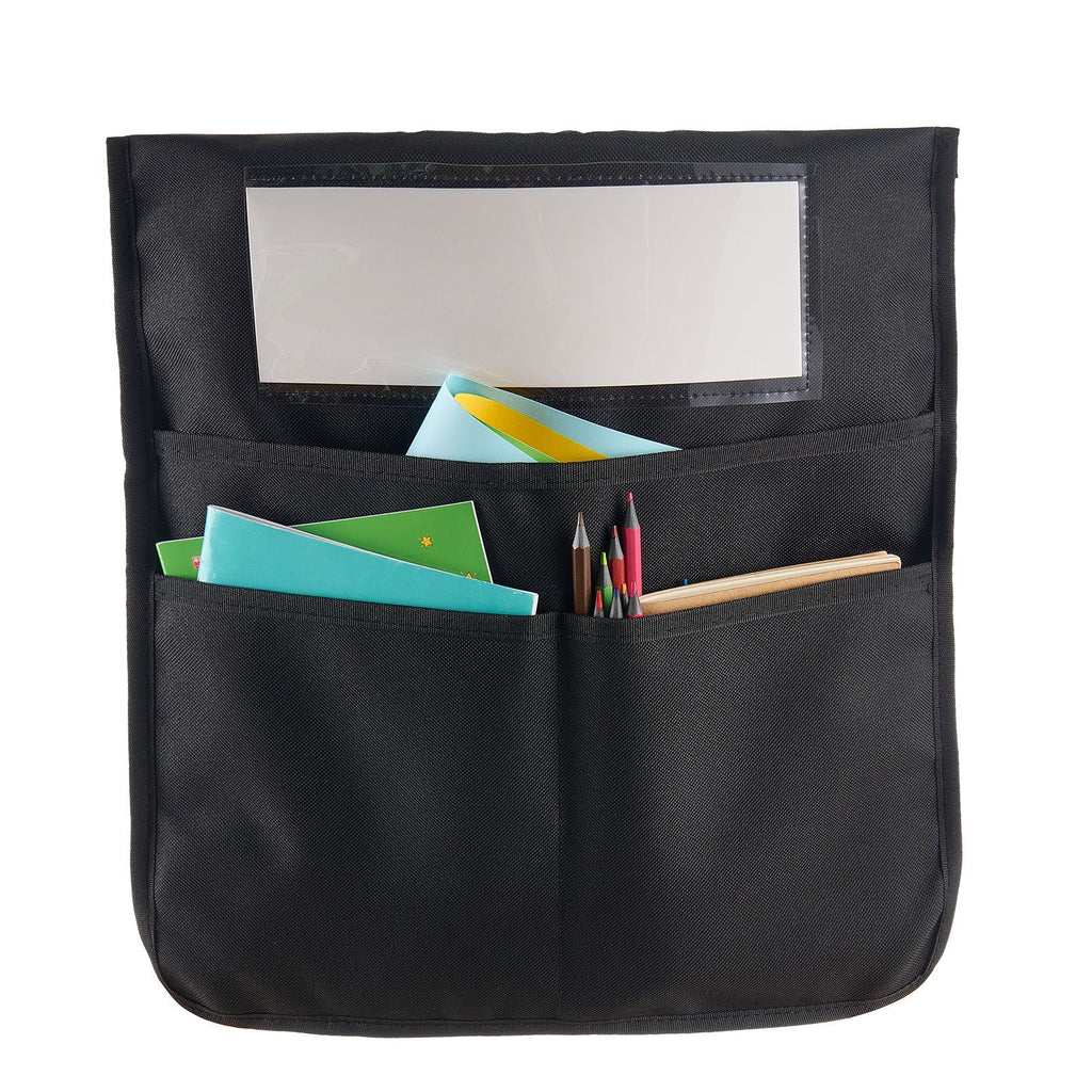 Chair Pockets for Classroom, 12 Pack, 18 x 20 Inches Chairback Buddy Pocket with Name Tag, Back of Chair Organizer for Kids in Classroom, Kindergarten, School, and Home, Black