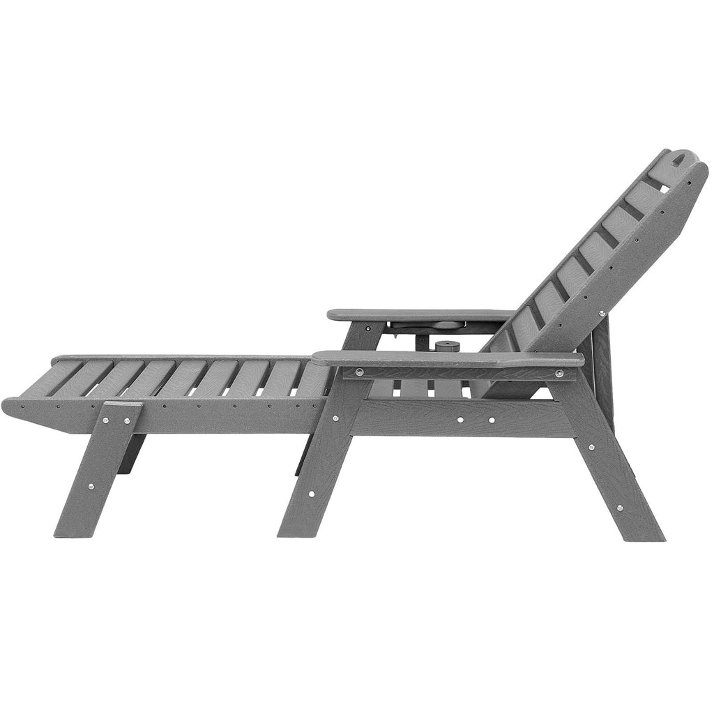 Chaise Lounge Chair, 450 lbs Weight Capacity, Adjustable Patio Lounge Chair for Outdoor with 6 Positions Backrest, HDPE Lounge Chair with Cup Holder for Pool Poolside Deck Backyard Lawn, Gray