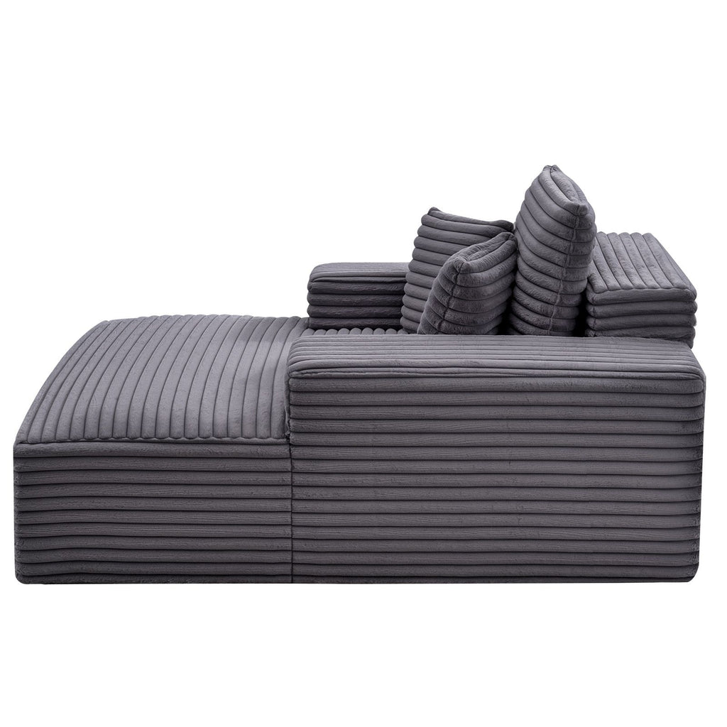 Chaise Lounge Chair, 48 in Boneless Chaise Lounge Indoor, Modern Upholstered Oversized Reading Chair with Throw Pillows & Armrests, Sofa Couch Deep Seat Sleeper for Living Room, Bedroom, Balcony