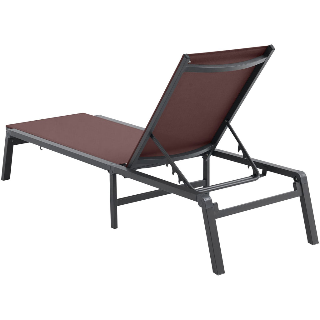 Chaise Lounge Chair Outdoor, Aluminum Patio Lounge Chair with Adjustable 5-Position, Folding Pool Lounge Chair Recliner and Full Flat Tanning Chair for Patio, Beach, Pool, Brown