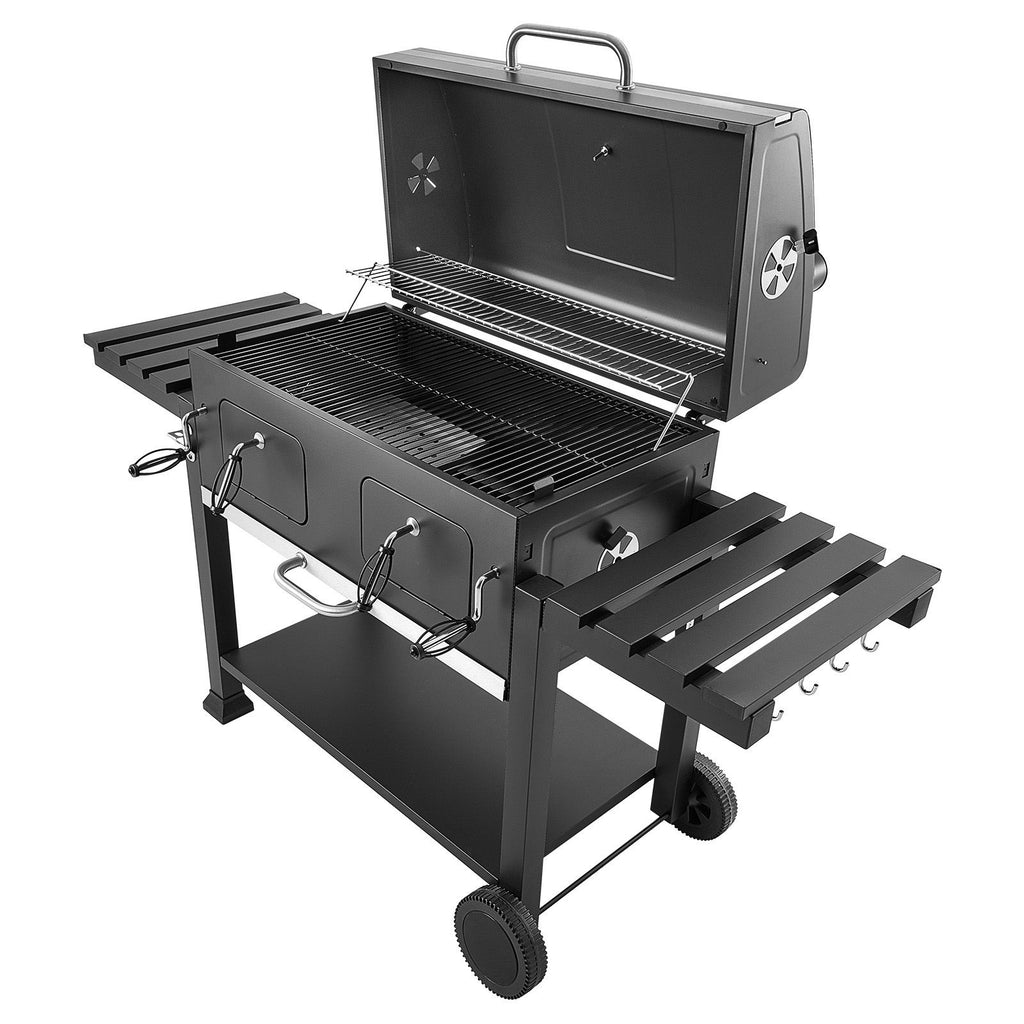 Charcoal Grill, 780 sq.in. Extra-Large Charcoal Barbecue Grill with 2 Liftable Charcoal Trays & Folding Side Tables, High-Temp Powder-Coated Steel BBQ Cooking Grills for Patio Backyard Parties