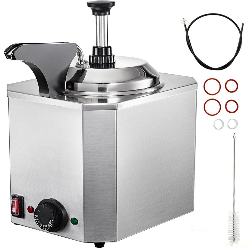 Cheese Dispenser with Pump, 2.6 Qt Capacity Cheese Warmer, Stainless Steel Hot Fudge Warmer with Pump 650W Cheese Dispenser, 30-110Celsius Temp Adjustable, for Hot Fudge Cheese Caramel