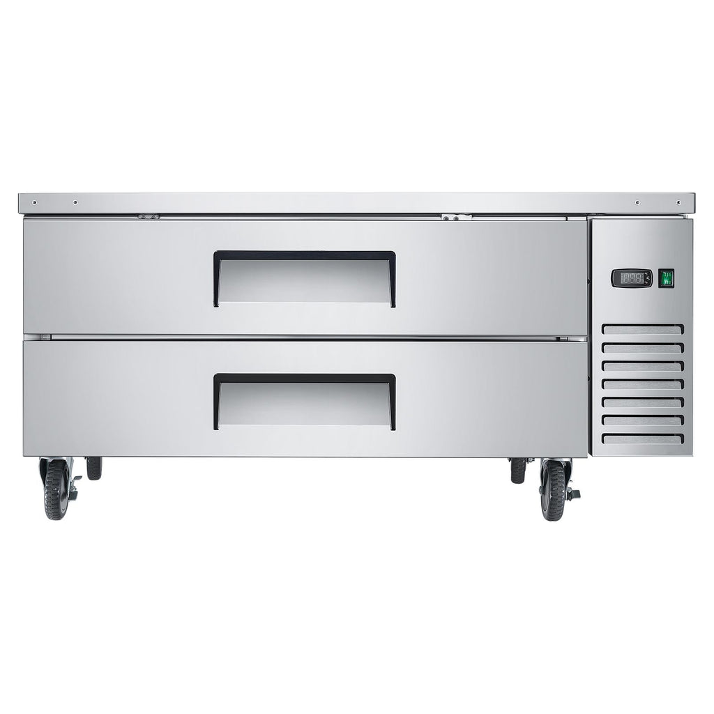 Chef Base Refrigerator, 52" W Commercial Chef Bases Worktop Refrigerators, 2-Drawer Under Counter Fridge with 8 Pans Stainless Steel, Heavy-Duty Refrigerated Base, Invisible Door Handle