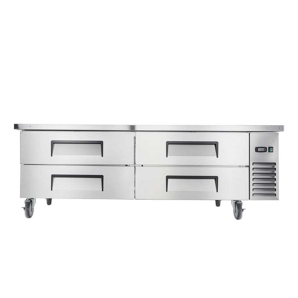 Chef Base Refrigerator, 72" W Commercial Chef Bases Worktop Refrigerators, 4-Drawer Under Counter Fridge with 12 Pans Stainless Steel, Heavy-Duty Refrigerated Base, Invisible Door Handle
