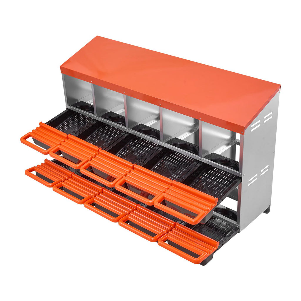 Chicken Nest Box, 10-Compartment, 30 to 45 in Stable & Corrosion-Resistant Metal Nesting Boxes with Inclined Nesting Boxes, Bottom Holes & Resting Platform, Fit for Different Chicken Breeds