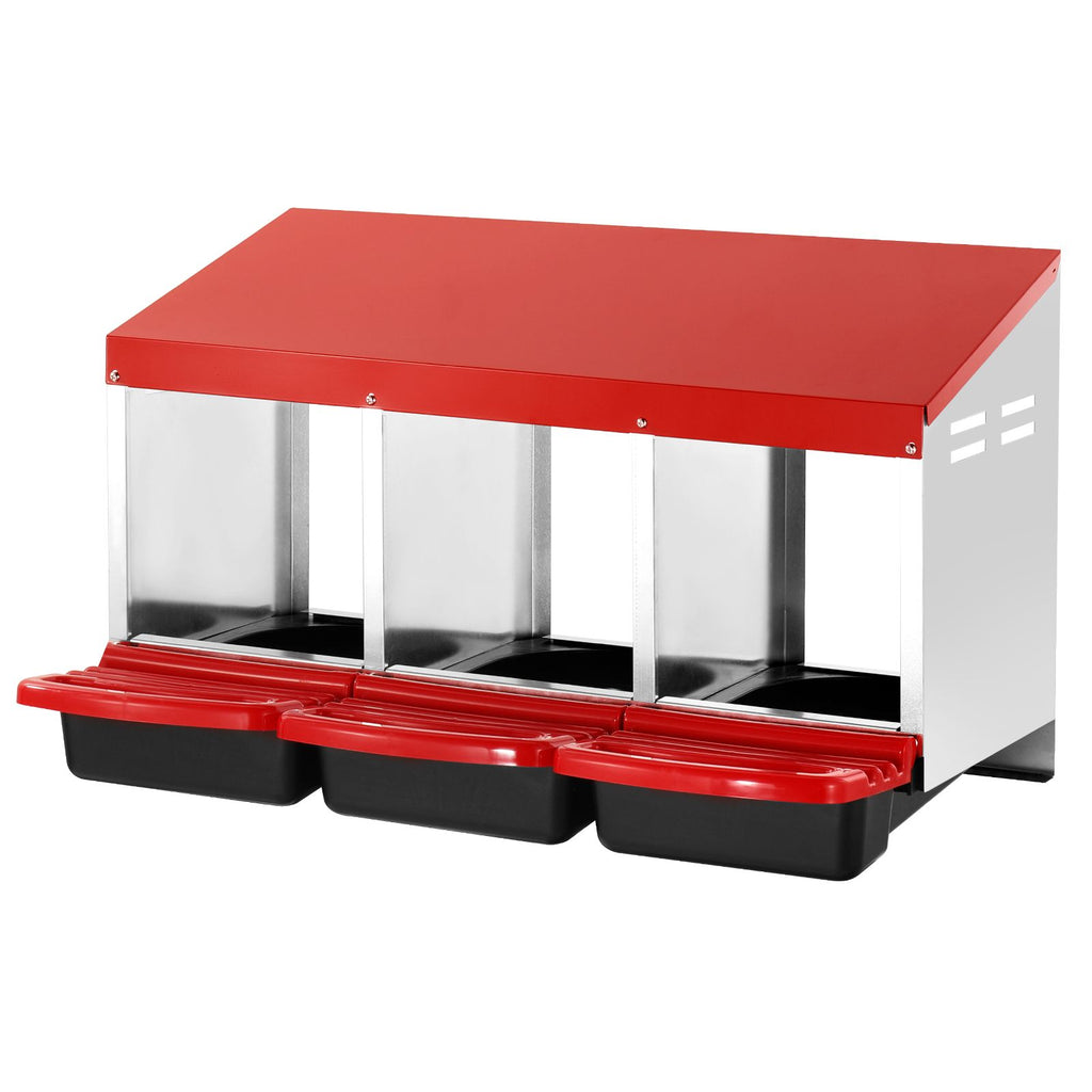 Chicken Nest Box, 3-Compartment, 15 to 30 in Stable & Corrosion-Resistant Metal Nesting Boxes with Inclined Nesting Boxes, Bottom Holes & Resting Platform, Fit for Different Chicken Breeds