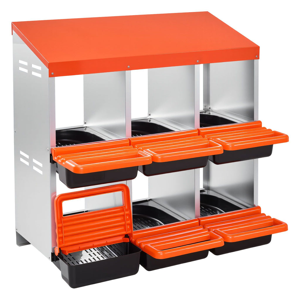 Chicken Nest Box, 6-Compartment, 30 to 45 in Stable & Corrosion-Resistant Metal Nesting Boxes with Inclined Nesting Boxes, Bottom Holes & Resting Platform, Fit for Different Chicken Breeds