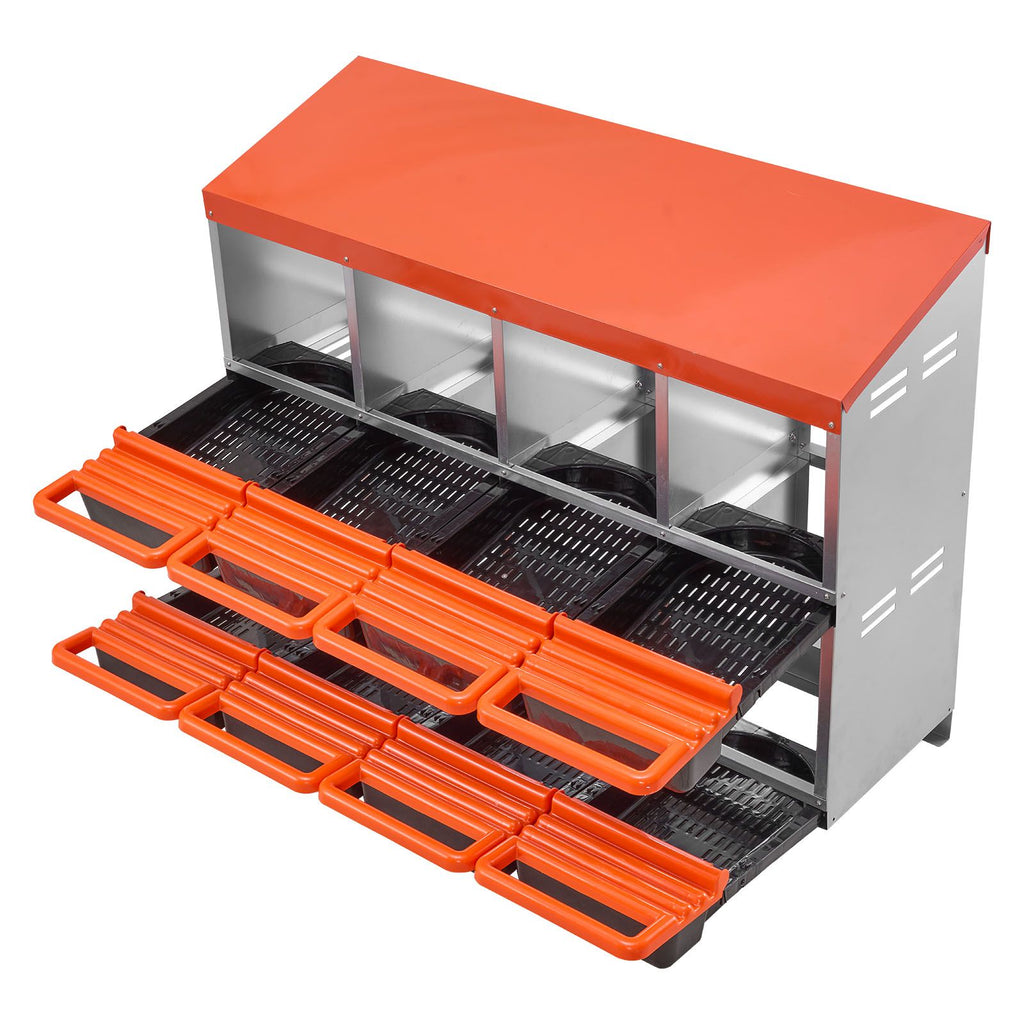 Chicken Nest Box, 8-Compartment, 30 to 45 in Stable & Corrosion-Resistant Metal Nesting Boxes with Inclined Nesting Boxes, Bottom Holes & Resting Platform, Fit for Different Chicken Breeds