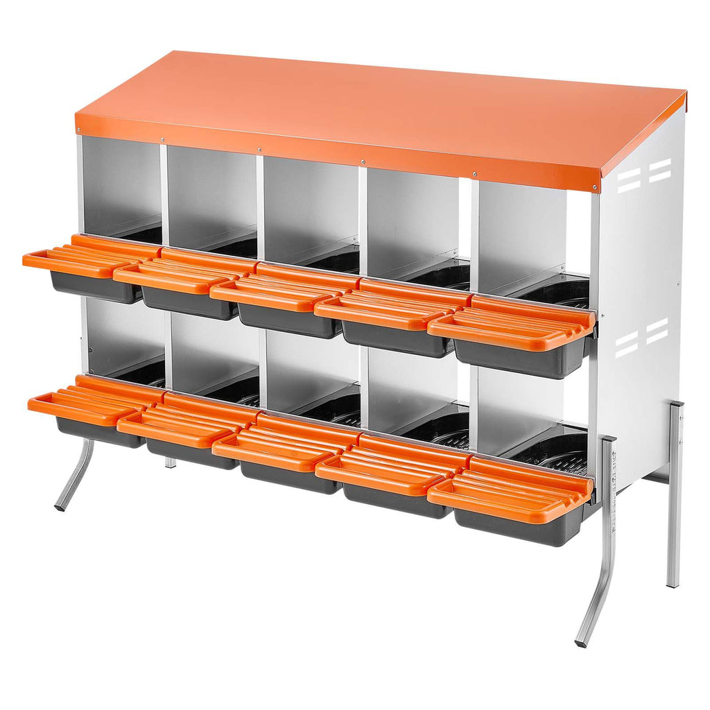 Chicken Nesting Boxes, 10 Compartments, with Support Legs, Easy Egg Collection, Galvanized Steel and High-Strength Plastic, Roll Away Nesting Boxes for Chickens and Hens Laying Eggs, Orange