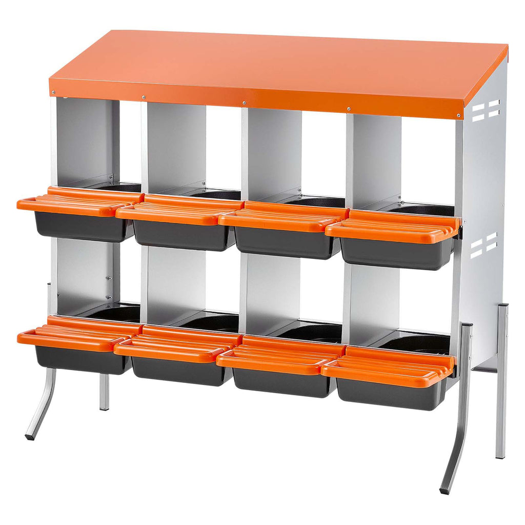 Chicken Nesting Boxes, 8 Compartments, with Support Legs, Easy Egg Collection, Galvanized Steel and High-Strength Plastic, Roll Away Nesting Boxes for Chickens and Hens Laying Eggs, Orange