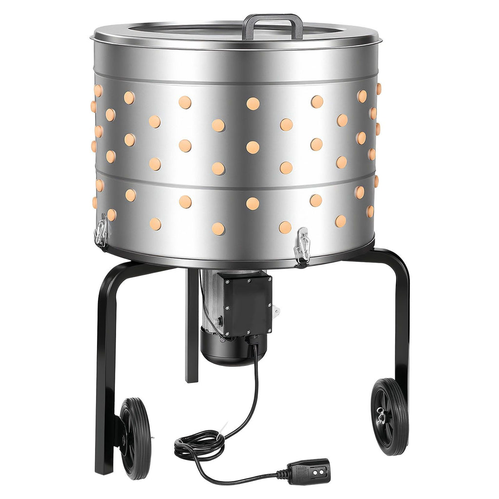 Chicken Plucker Machine, 25.6 in Drum, 1200W & 275RPM Electric Chicken Plucking Machine with 158 Soft Fingers & Transport Wheels, Stainless Steel Feather Remover for Processing 4 Chicks Once