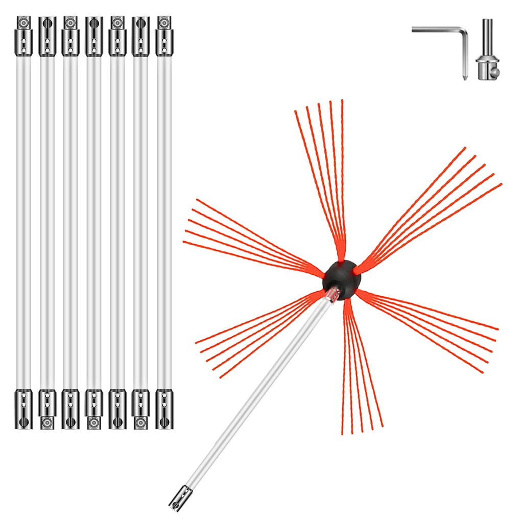 Chimney Sweep Kit 26FT, Chimney Brush 315 Inch Chimney Brush Rod Kit 8 Rods with Nylon Flexible Rods .