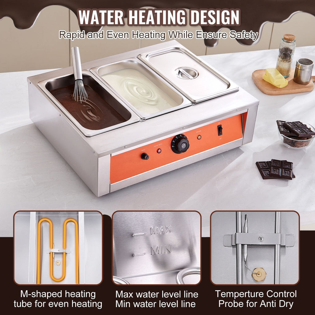 Chocolate Tempering Machine, 26.5 Lbs 3 Tanks Chocolate Melting Pot TEMP Control 86-185 F, 1500W Stainless Steel Electric Commercial Food Warmer For Chocolate/Milk/Cream Melting and Heating image 2