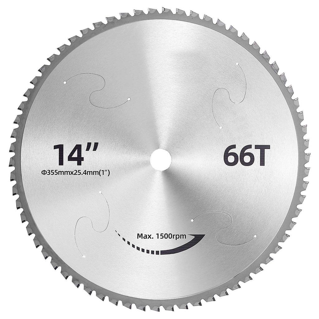 Chop Saw Blade 14-in 66 Teeth Cermet-Tipped Metal Cold Cutting Blade, Compatible with Chop Saws, 4000 Cuts, Cutting Smooth Surfaces with No Burrs, Noise Reduction and Heat Dissipation Holes