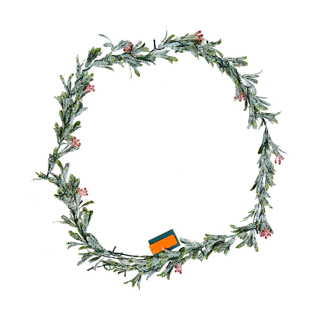 Christmas Garland, 6.6-FT Realistic Greenery Decorated with Vines, Olive Leaves, and Berries, Evergreen Faux Garlands with Light String for Indoor Outdoor Xmas Decoration on Mantel Fireplace