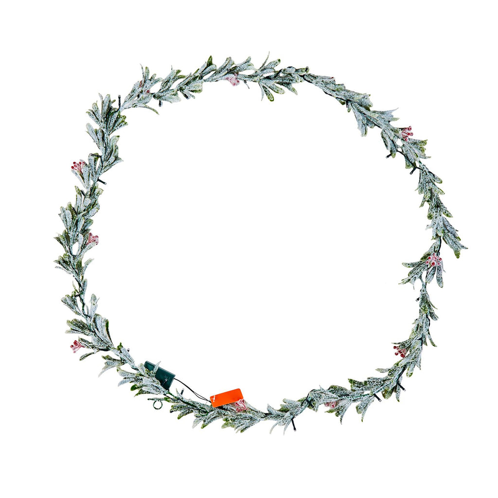 Christmas Garland, 9-FT Realistic Greenery Decorated with Vines, Olive Leaves, and Berries, Evergreen Faux Garlands with Light String for Indoor Outdoor Xmas Decoration on Mantel Fireplace