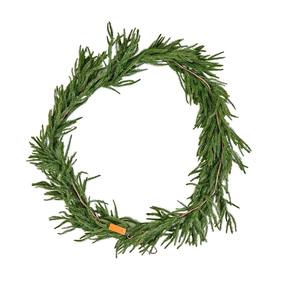 Christmas Garland, 9-FT Realistic Norfolk Pine Garland, Evergreen Real Touch Artificial Faux Greenery Garlands, for Holiday Indoor Outdoor Xmas Decoration on Table, Mantel, and Fireplace