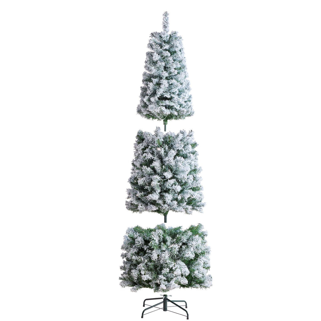 Christmas Tree, 6.5ft Prelit Flocked Artificial Tree, Full Holiday Xmas Tree with 250 White LED Lights, 814 Branch Tips, Metal Base for Home Party Office Decoration