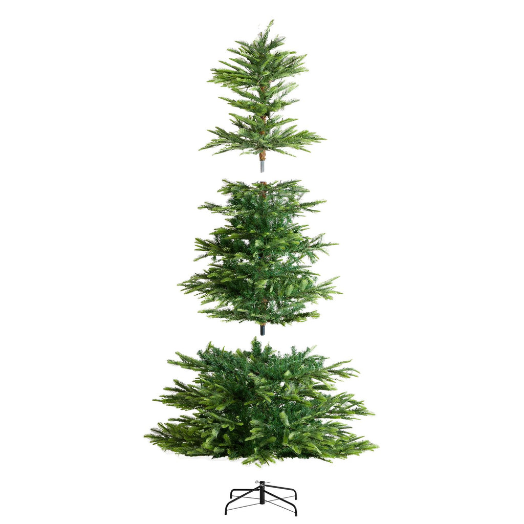 Christmas Tree, 7.5ft Prelit Artificial Xmas Tree, Full Holiday Decor Tree with 700 Warm White LED Lights, 1319 Branch Tips, Metal Base for Home Party Office Decoration
