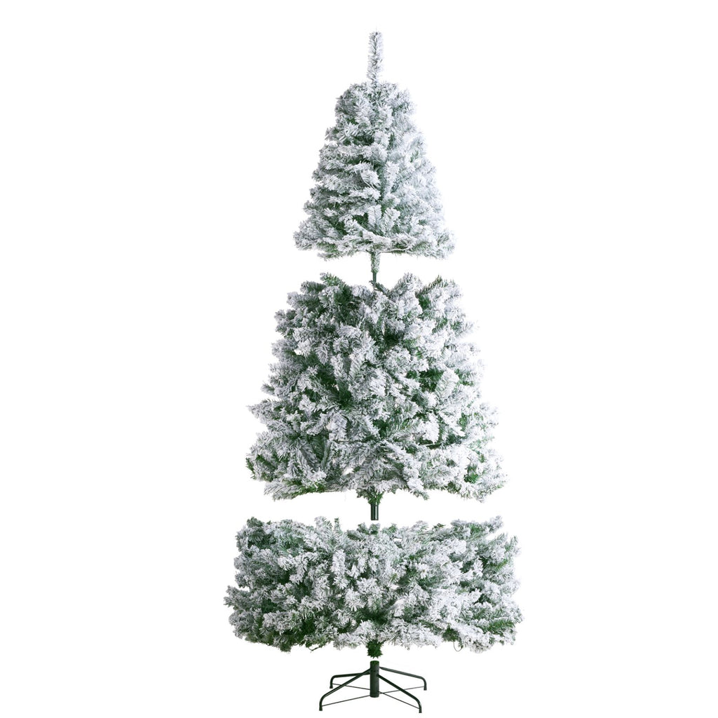 Christmas Tree, 7.5ft Prelit Flocked Artificial Tree, Full Holiday Xmas Tree with 550 White LED Lights, 1346 Branch Tips, Metal Base for Home Party Office Decoration