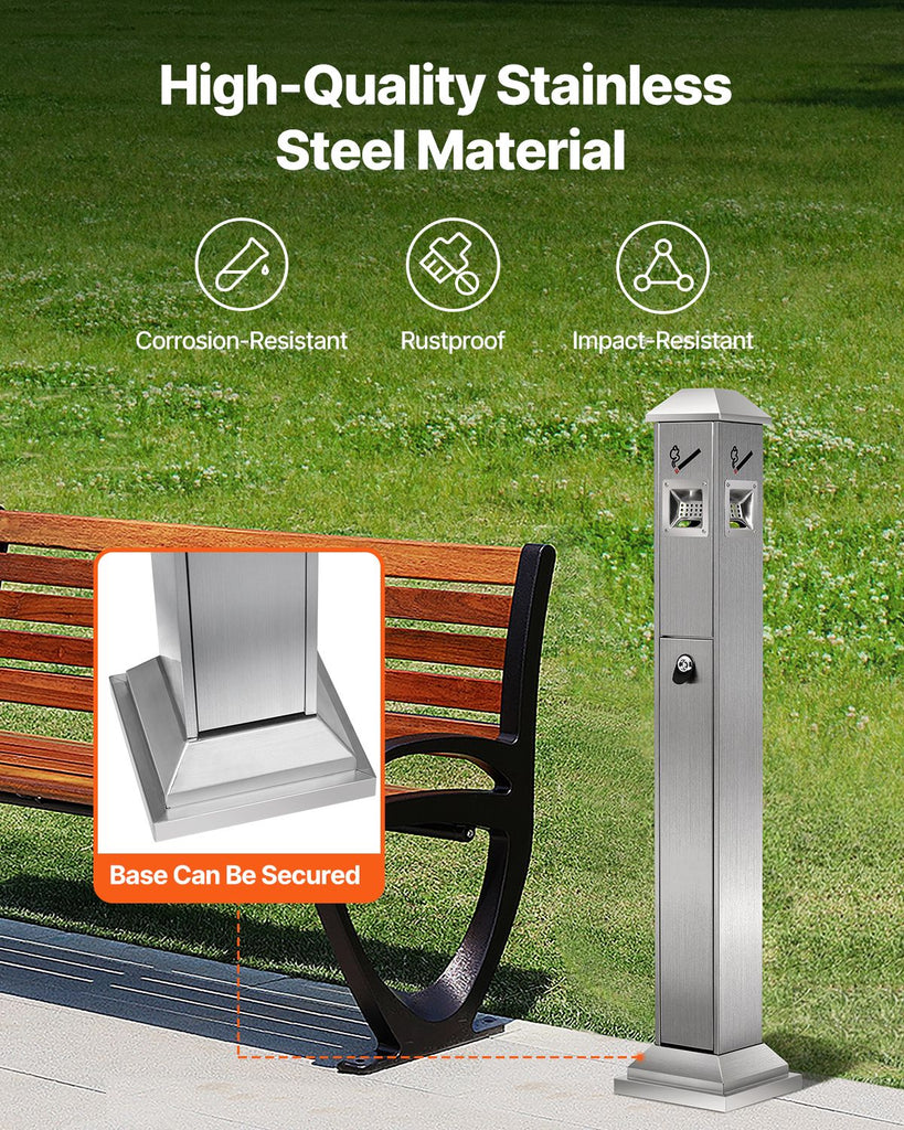 Cigarette Butt Receptacle, Square Cigarette Butt Container with 4 Disposal Openings & Top Cover, Stainless Steel Outdoor Cigarette Butt Disposal for Garden, Office, Restaurant, Hotel, Silver image 2