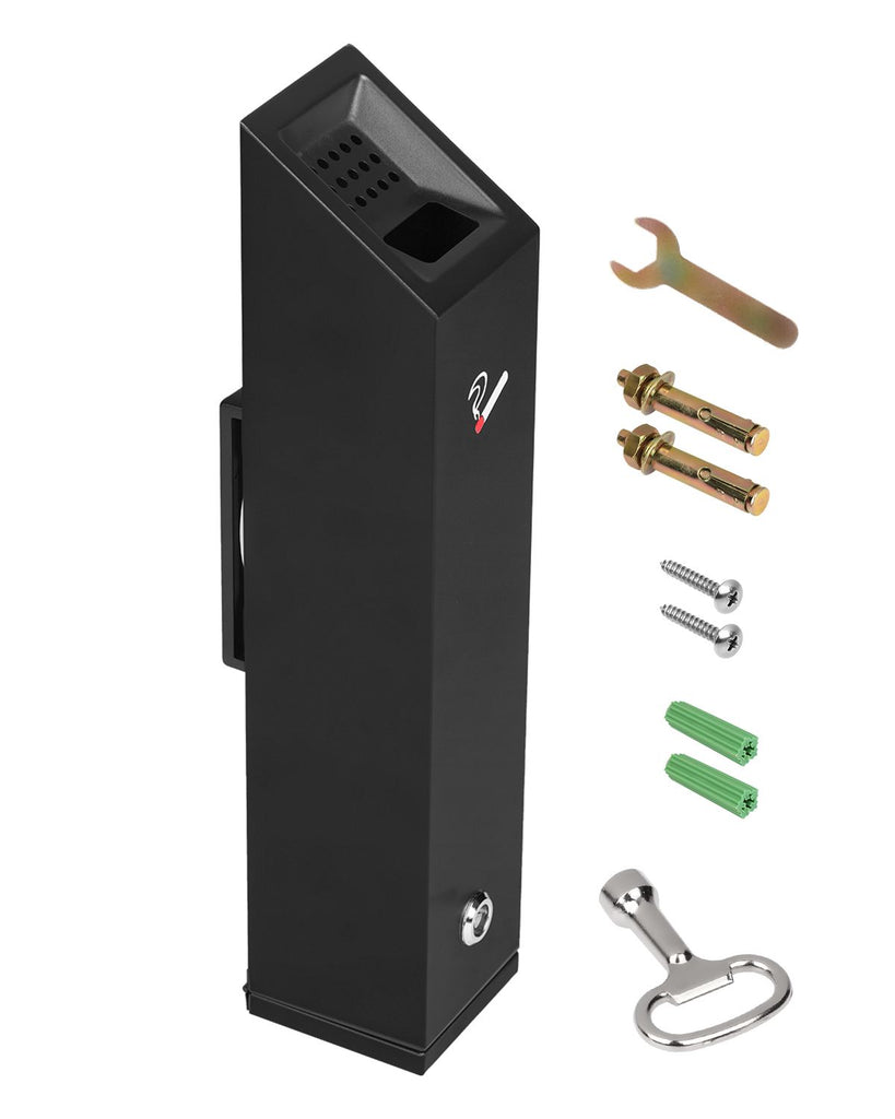Cigarette Butt Receptacle, Stainless Steel Cuboid Cigarette Butt Container, Wall Mounted and Weatherproof Outdoor Cigarette Butt Disposal for Garden, Office, Restaurant, Hotel, Bar, Black