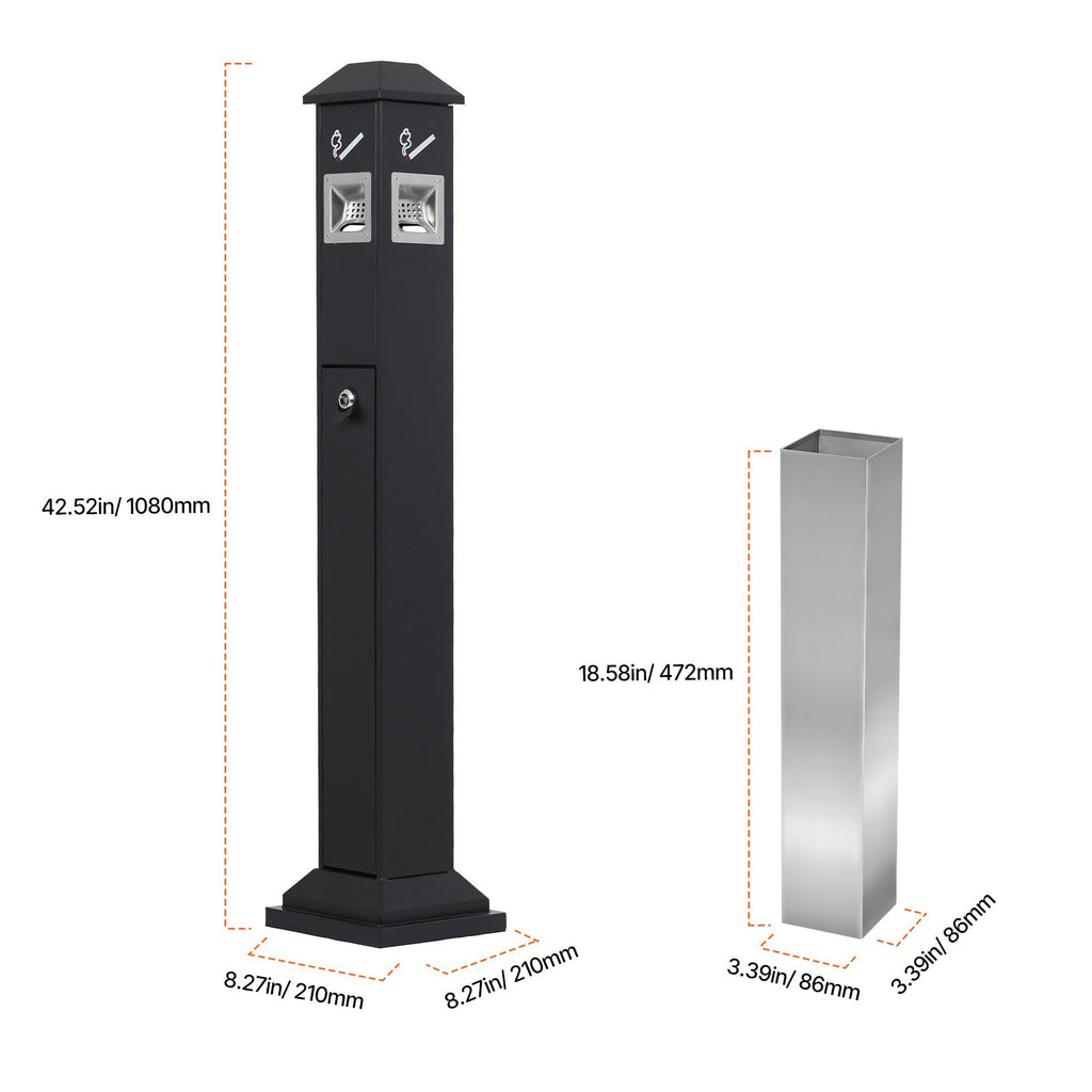 Cigarette Butt Receptacle, Weatherproof Cigarette Butt Container with 4 Disposal Openings & Top Cover, Freestanding Outdoor Cigarette Butt Disposal for Garden, Office, Restaurant, Hotel, Black