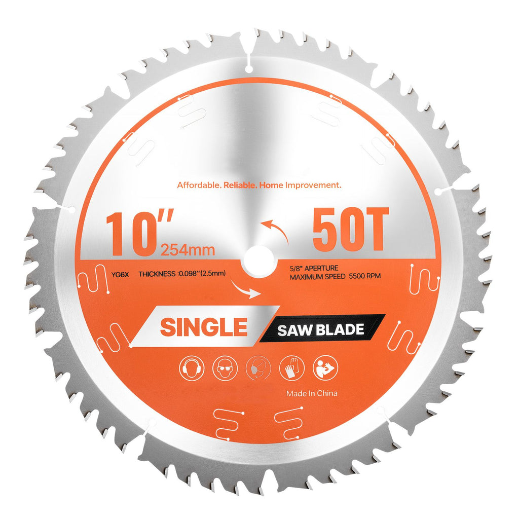 Circular Saw Blade, 10 inch Diameter, 50 Sharp Alloy Teeth, 5/8 inch Arbor, Fine Finish, Wood Cutting Blade for Circular Saw, with Noise-Reducing Heat Vents, for Cutting Plywood, OSB, Hardwood