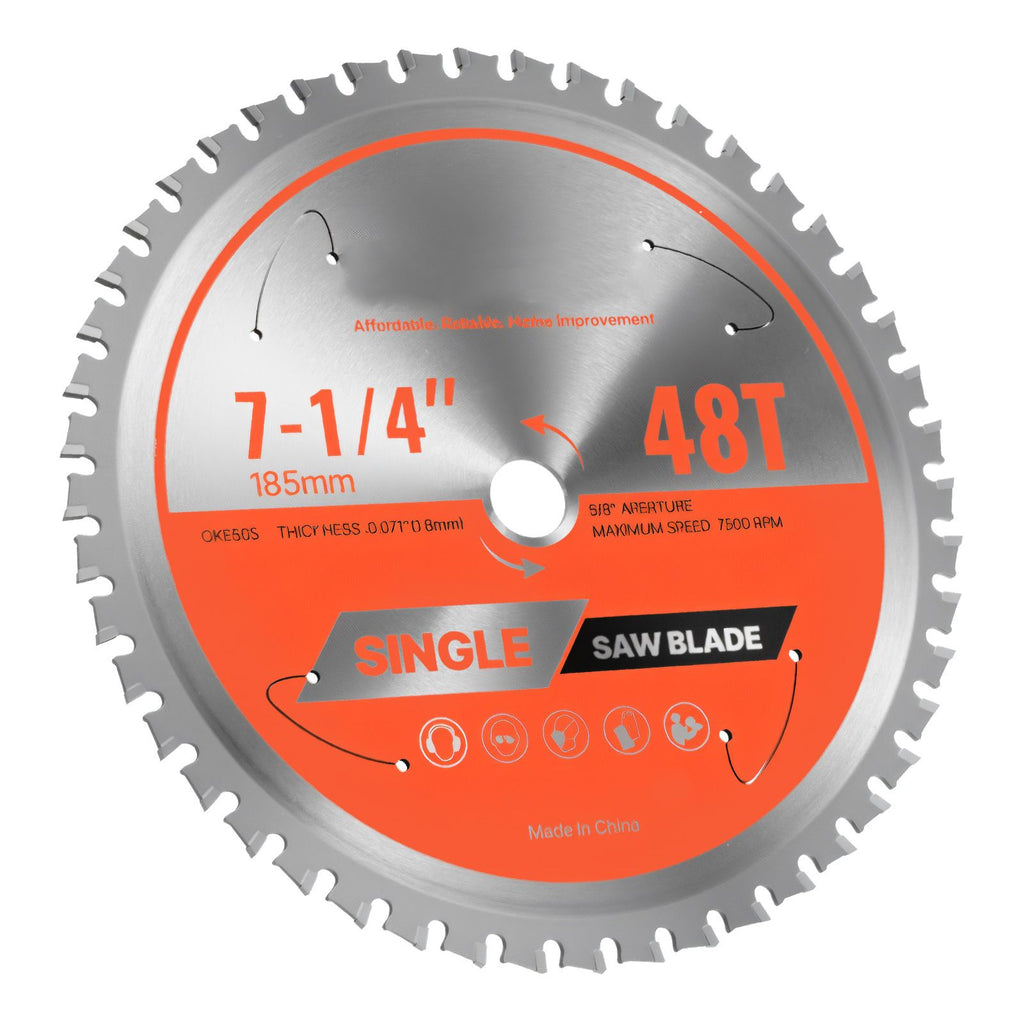 Circular Saw Blade, 7-1/4 inch Diameter, 48 Sharp Alloy Teeth, 5/8 inch Arbor, Fine Finish, Metal Cutting Blade for Circular Saw, with Noise-Reducing Heat Vents, for Cutting Steel and Aluminum