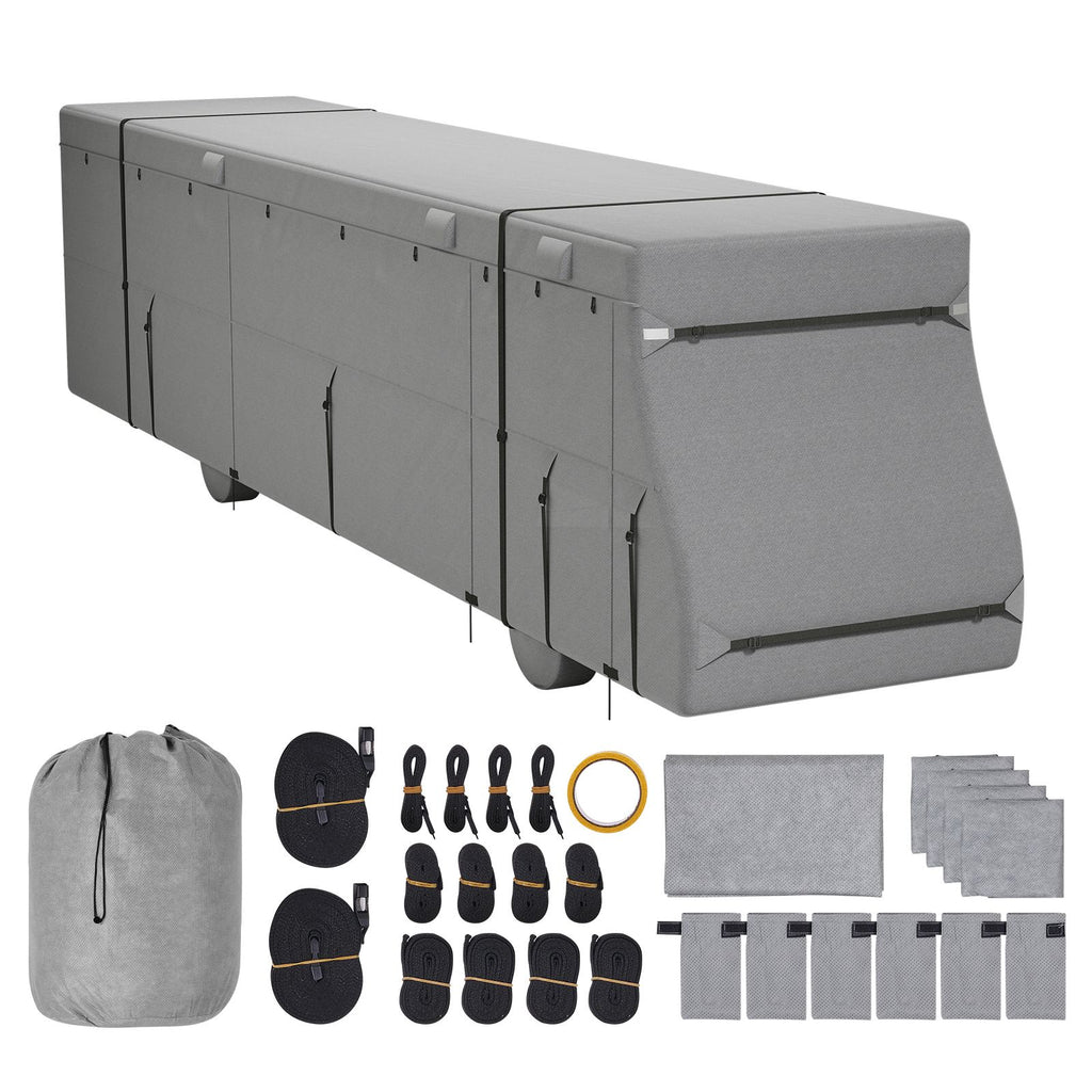 Class A RV Cover, 40-43 ft Motorhome Cover, Non-woven Fabric Motorhome RV Cover, Waterproof, Windproof and Rip-Stop, Camper Cover with Storage Bag, Repair Patches, Straps and Tire Covers