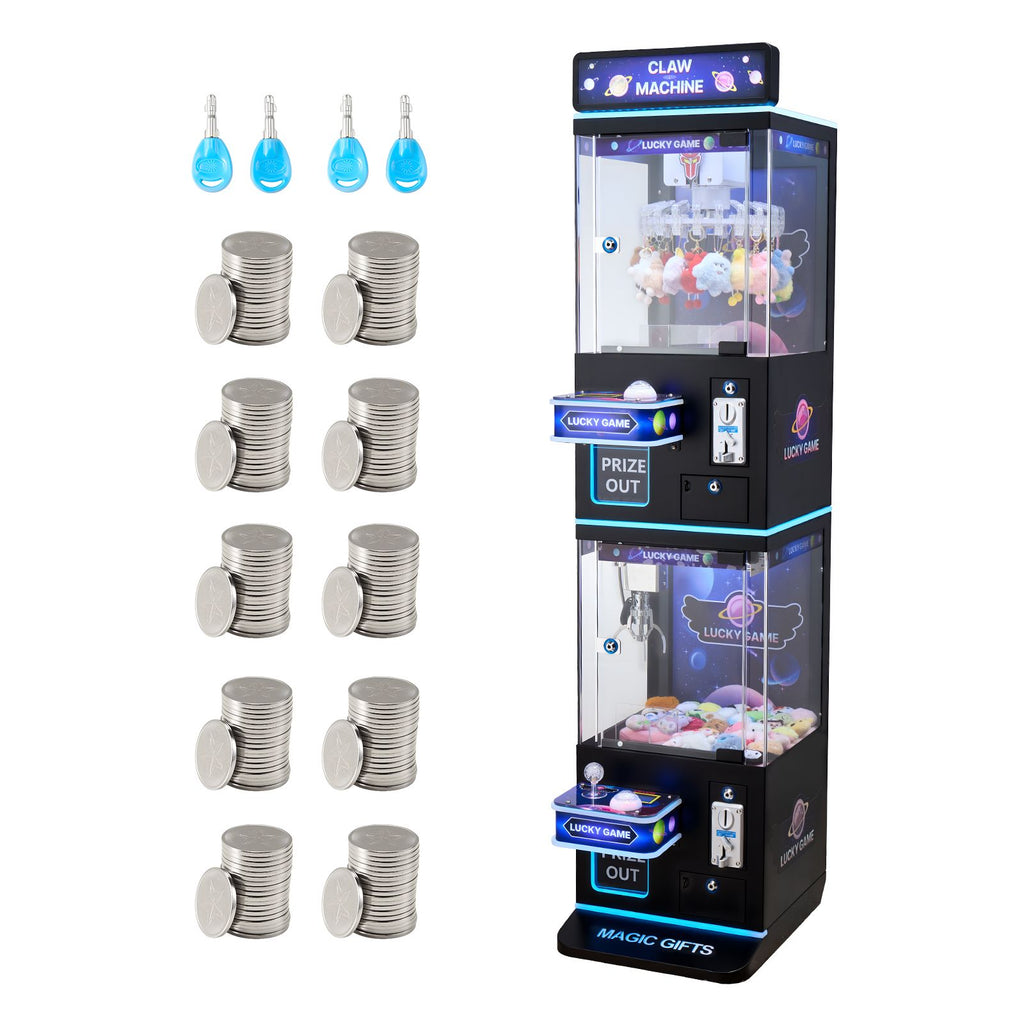 Claw Crane Machine, Medium-Sized Arcade Game Machine with Claw + Grabber Double-Layer, Light & Sound, Toy Candy Grabber Prize Dispenser Vending Toy, for Commercial Home Cinema, Black Purple