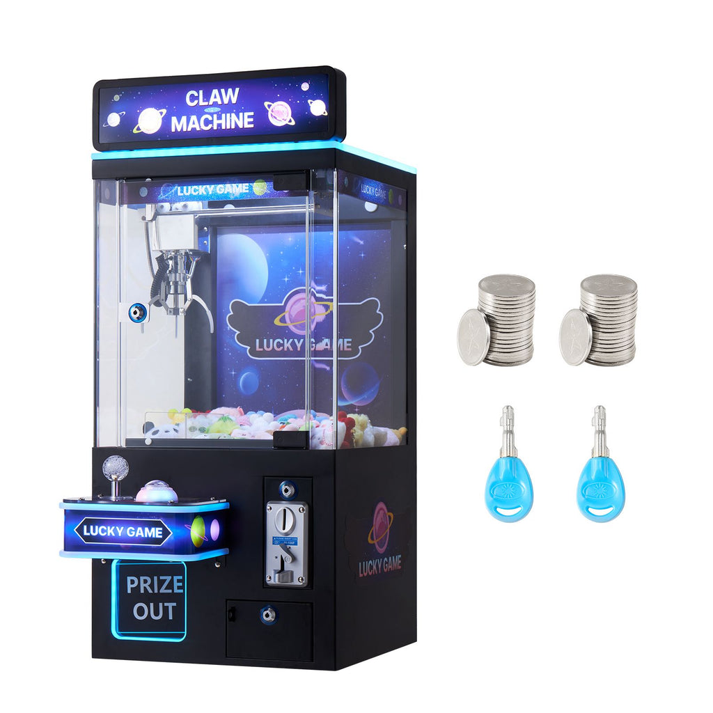 Claw Crane Machine, Medium-Sized Arcade Game Machine with Light & Sound, Adjustable Steel Claws, Precise Toy Candy Grabber Prize Dispenser Vending Toy, for Commercial Home Cinema, Black Purple