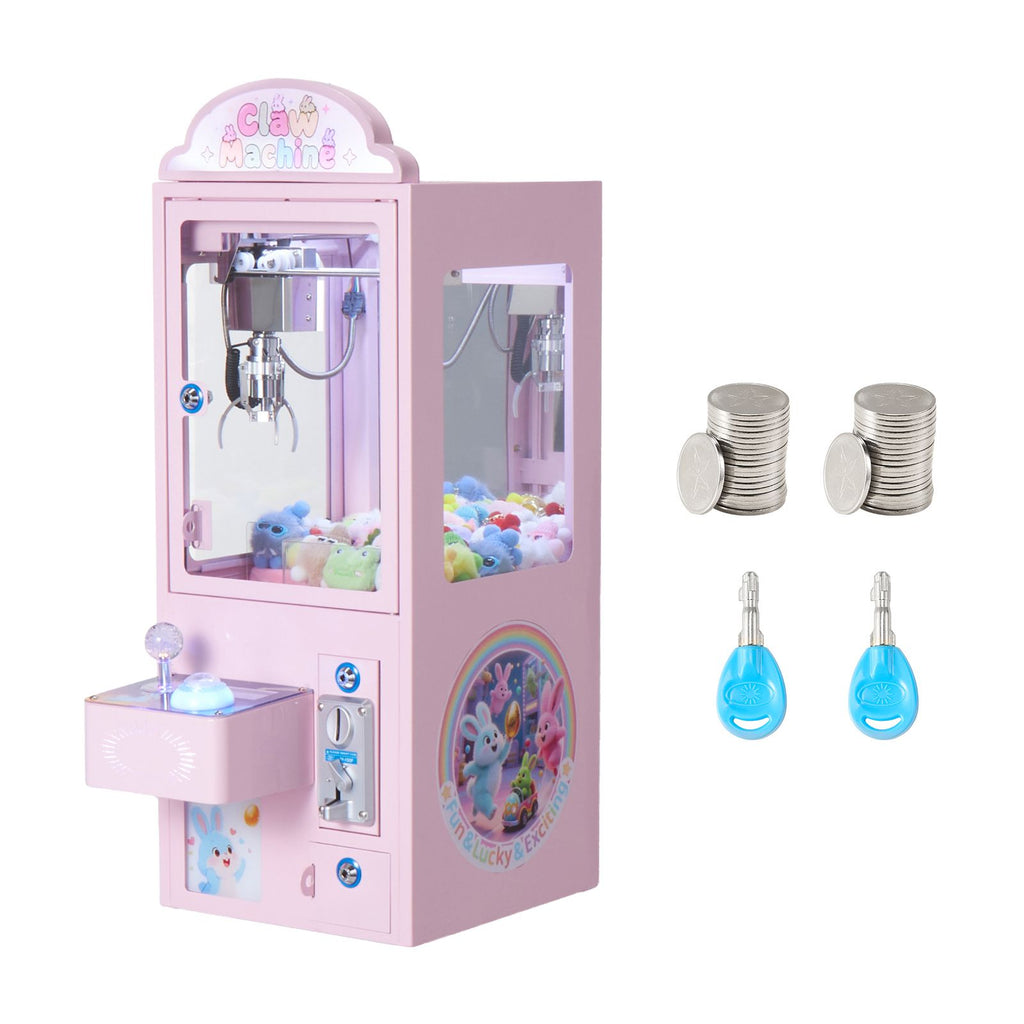 Claw Crane Machine, Medium-Sized Arcade Game Machine with Light & Sound, Adjustable Steel Claws, Precise Toy Candy Grabber Prize Dispenser Vending Toy, for Commercial Home Parties Cinema, Pink
