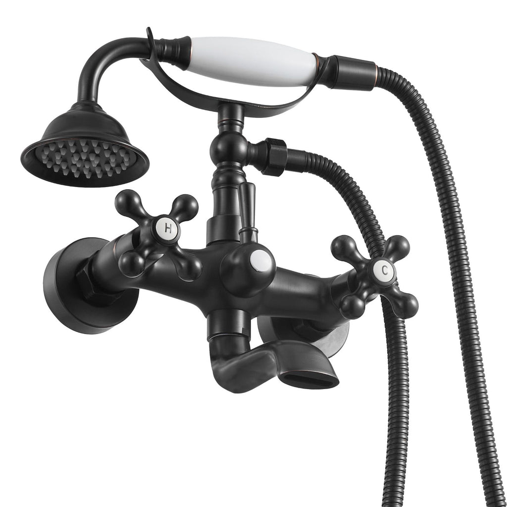 Clawfoot Tub Faucet, Wall Mount Bathtub Faucets with Handheld Shower, Vintage Oil-Rubbed Bronze Clawfoot Tub Filler Faucet Shower Kit with Adjustable Swing Arms & 360° Rotation Spout