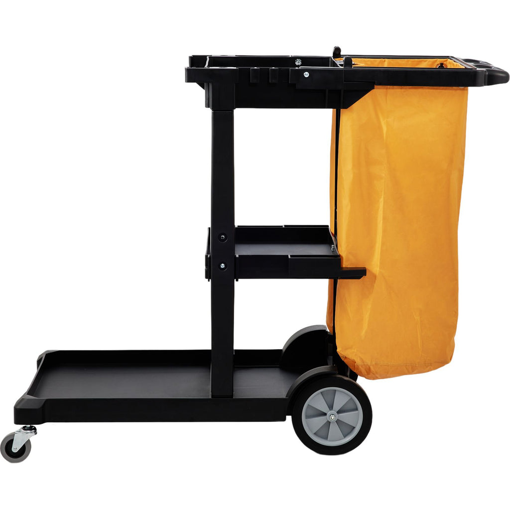 Cleaning Cart, 3-Shelf Commercial Janitorial Cart, 200 lbs Capacity Plastic Housekeeping Cart, with 25 Gallon PVC Bag, 47 x 20 x 38.6in, Yellow & Black image 2