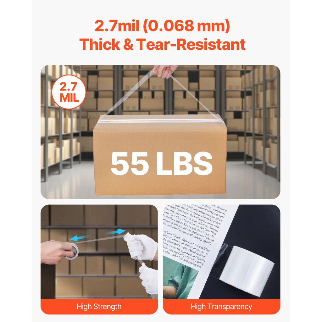 Clear Packing Tape, 1.5 inches Core, 6 Rolls 1.88 Inches x 25 Yards Packing Tape with Dispenser, 2.7 Mil Heavy Duty Packaging Tape Designed for Moving, Storage and Packing, Shipping and Mailing
