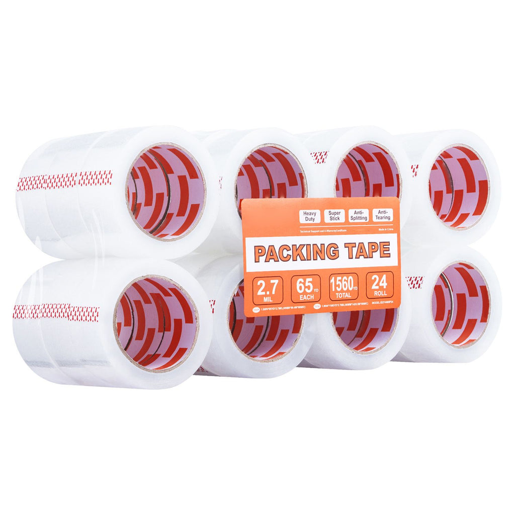 Clear Packing Tape, 3 inches Core, 24 Rolls 1.88 Inches x 65 Yards Packing Tape, 2.7 Mil Thick, Heavy Duty Packaging Tape Designed for Moving, Storage and Packing, Shipping and Mailing, Office
