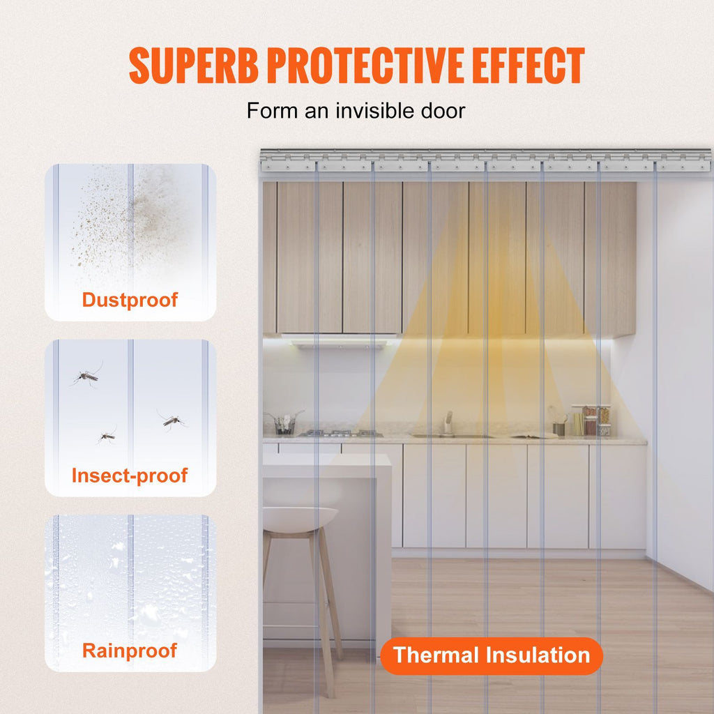 Clear PVC Strip Curtain, 84 in Height x 48 in Width x 0.08 in Thickness, 8 PCS Walk in Freezer Cooler Curtain Strips, Smooth Waterproof Plastic Door Strips for Warehouse, Freezer, Garage Doors