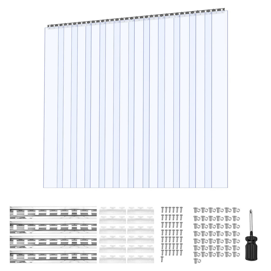 Clear PVC Strip Curtain, 96 in Height x 84 in Width x 0.08 in Thickness, 14 PCS Walk in Freezer Cooler Curtain Strips, Smooth Waterproof Plastic Door Strips for Warehouse, Freezer, Garage Doors