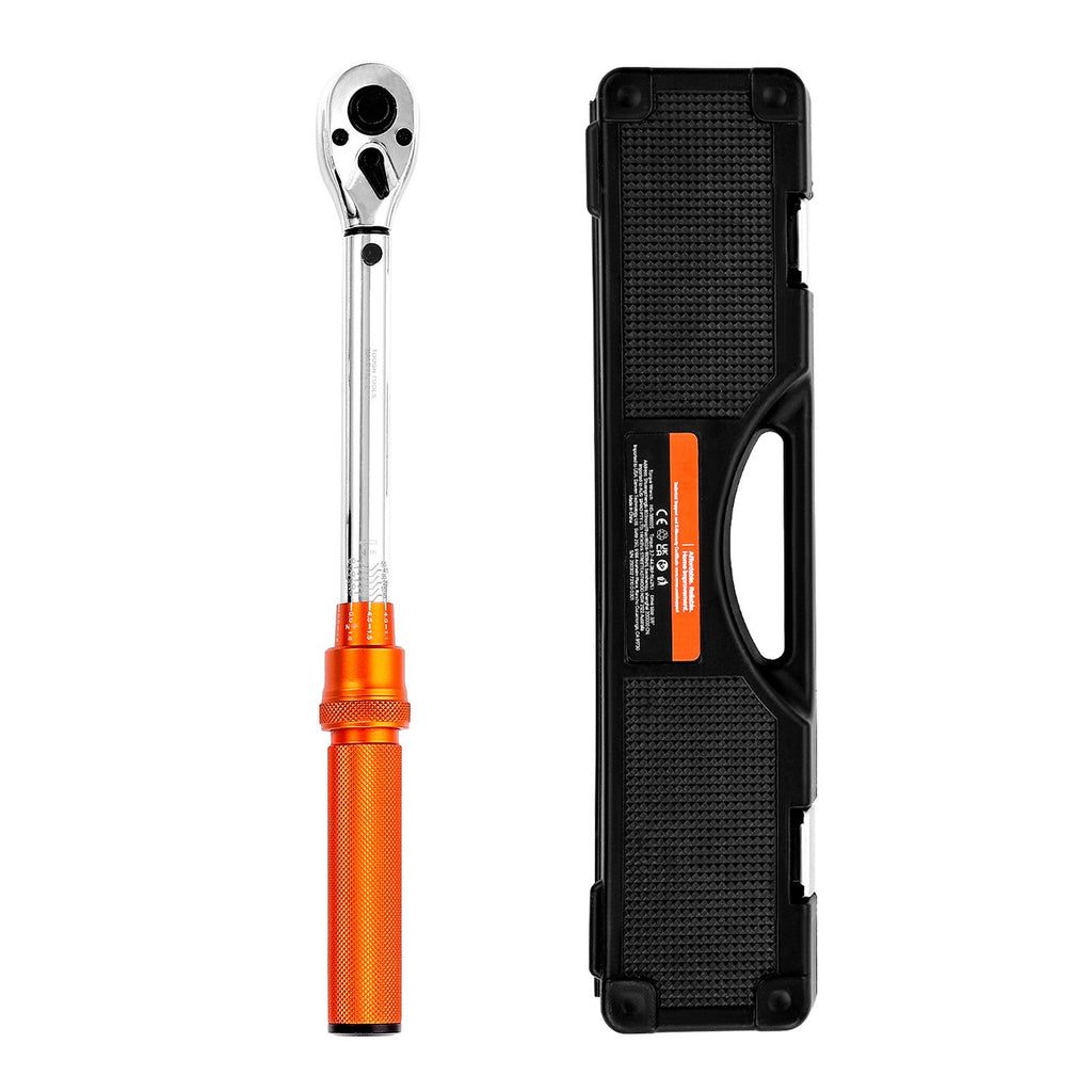 Click Torque Wrench Set, 3/8 Inch Drive, 5-60 N.m / 3.7-44.3 lbf.ft, Dual-direction, 72-Tooth, ±3% High Precision, with Sockets, Bits, Extension Bar, Spark Plug Sockets, Adapter, Orange