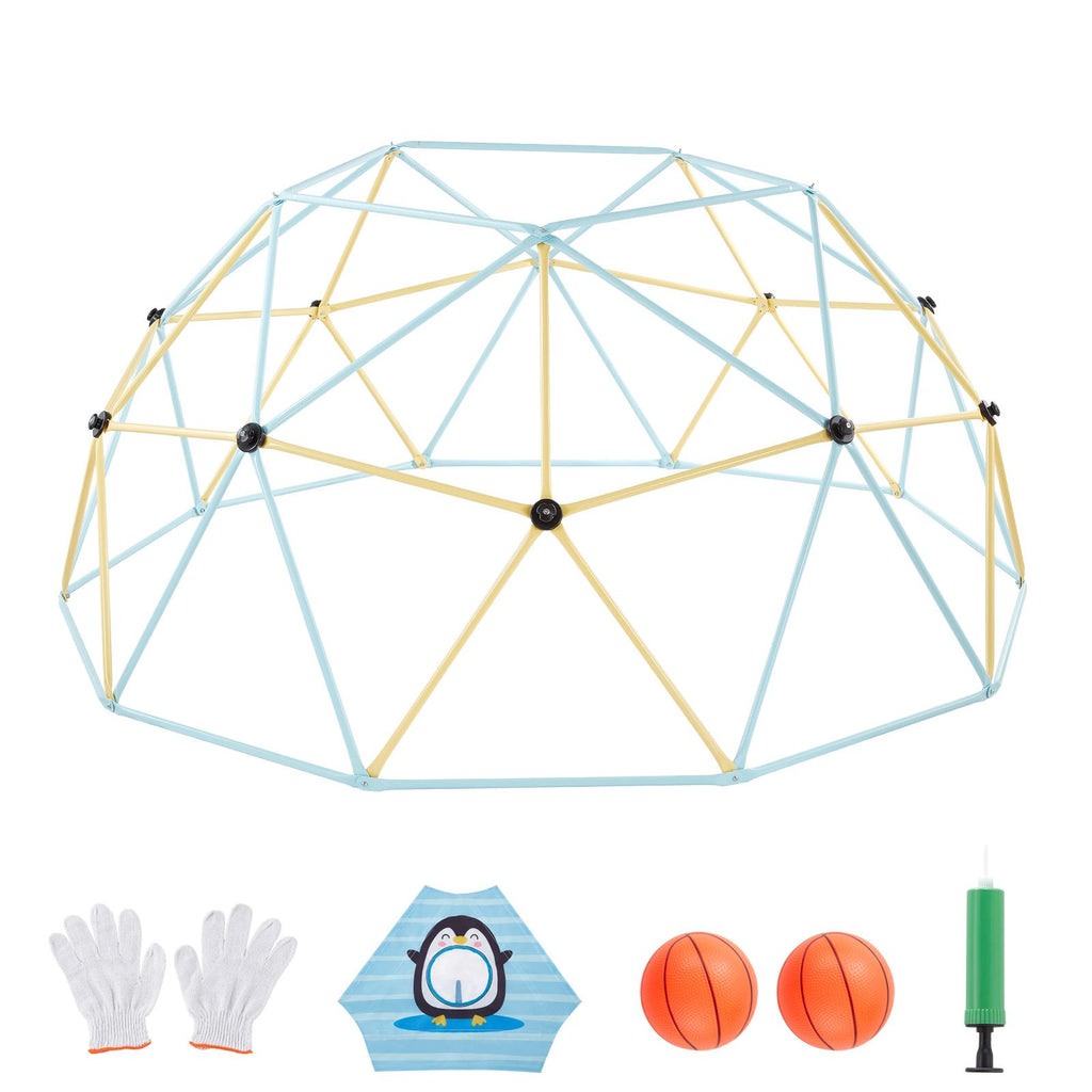 Climbing Dome, 10FT Geometric Dome Climber, 1000LBS Loading Jungle Gym Playground with 2 Basketballs & Octopus Net, Easy-Assembly Outdoor Backyard Climbing Equipment for Kids 3 to 10 Years Old
