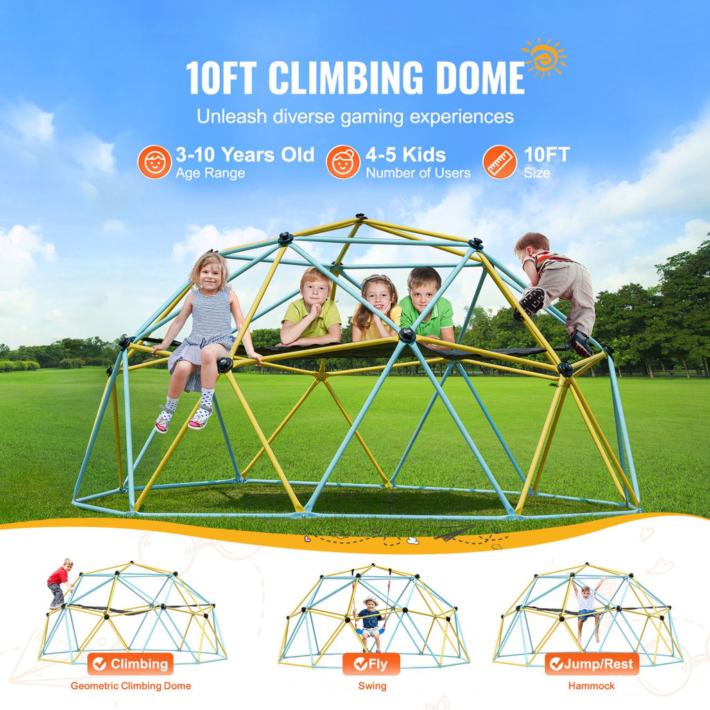 Climbing Dome, for Kids 3 to 10 Years Old,10FT Geometric Dome Climber with Hammock and Swing, Jungle Gym Supports 750LBS and Easy Assembly, with Climbing Grip, Outdoor Backyard Play Equipment image 2