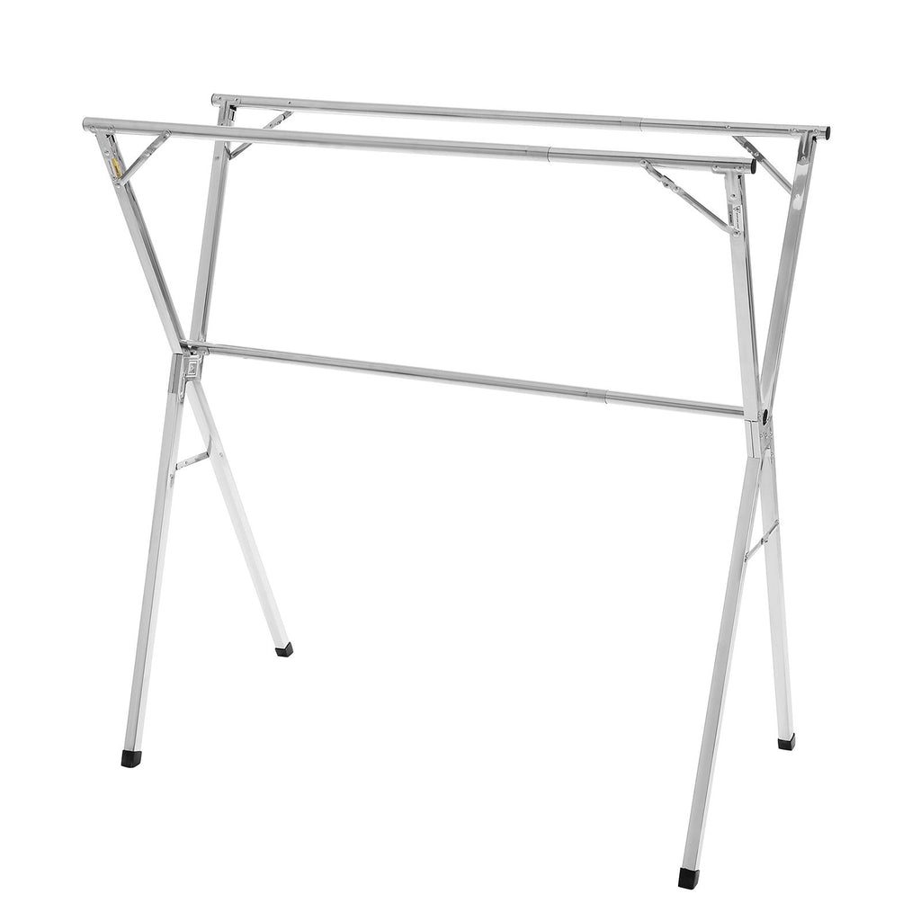 Clothes Drying Rack, 2-Tier Telescopic Laundry Dryer Rack, Stainless Steel Drying Racks with 30 Windproof Holes and 2 Shoe Hooks, Free-Standing and Portable Hanger for Outdoor & Indoor Use